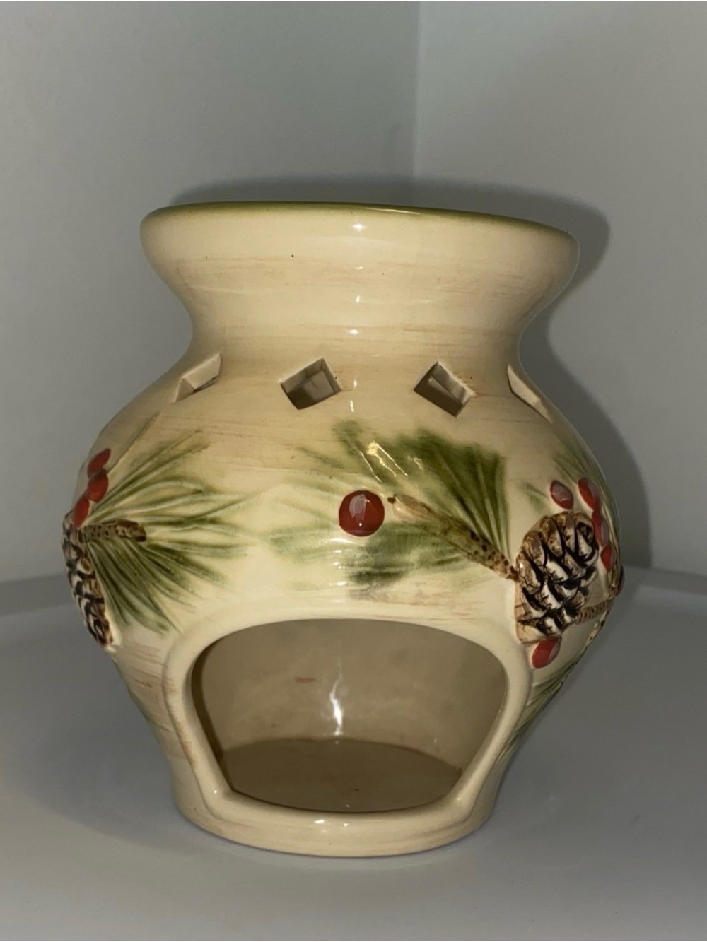 LivingQuarters 5 in Ceramic Pinecone Tart Warmer/Burner Holiday Tea Light